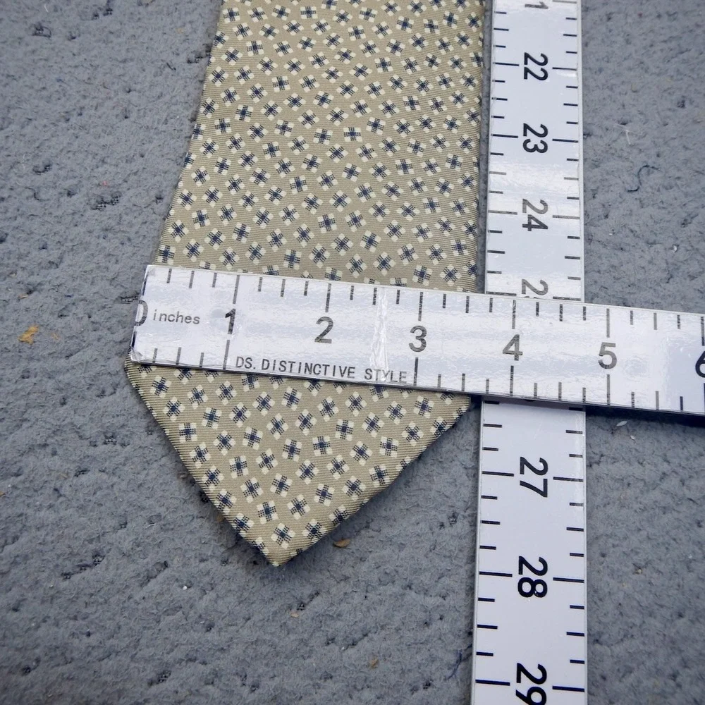 Polo Ralph Lauren Tie Beige Geometric Foulard Silk Necktie Classic Hand Finished
